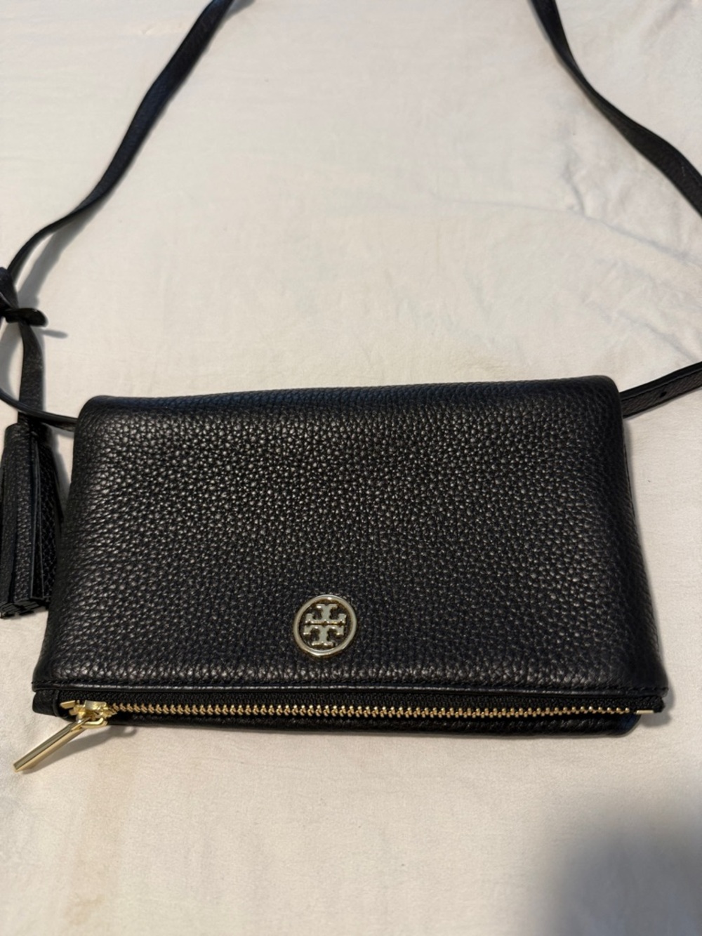 Tory Burch Black Pebbled Leather Crossbody with Tassel - Picture 2 of 6